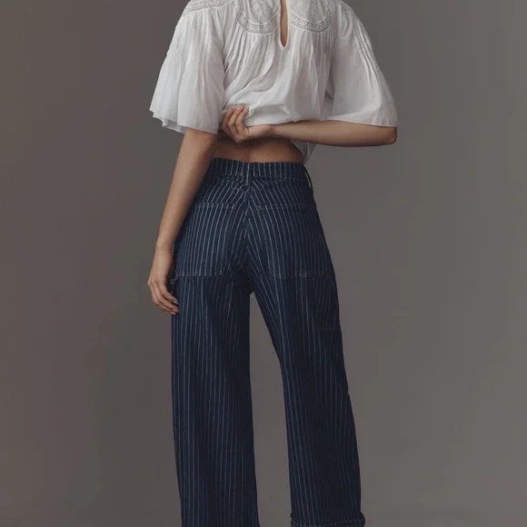 NWT Anthropologie Pilcro Kayden Railroad stripe barrel denim - Picture 4 of 10